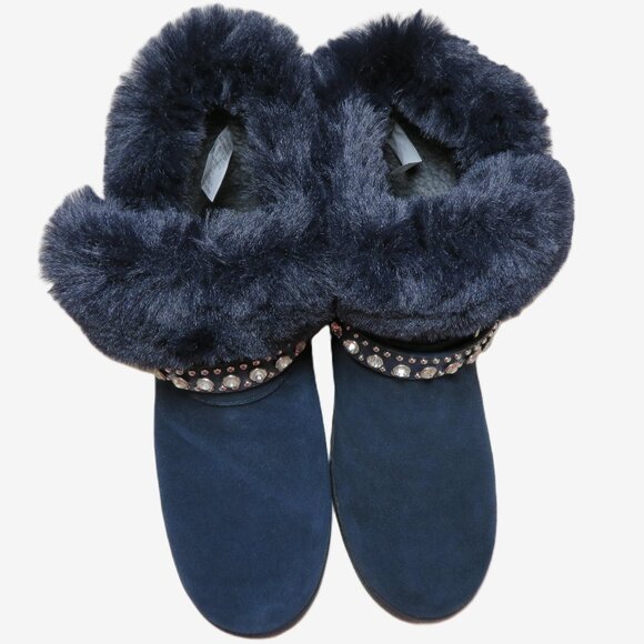 Canyon River Blues Navy Blue "Anita" Faux Suede Boots with Faux Fur Trim Size 9M - Picture 1 of 8